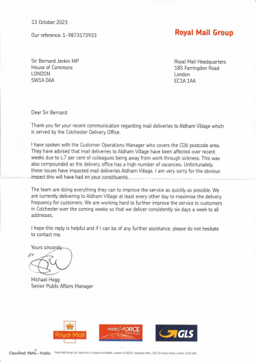letter from Royal Mail